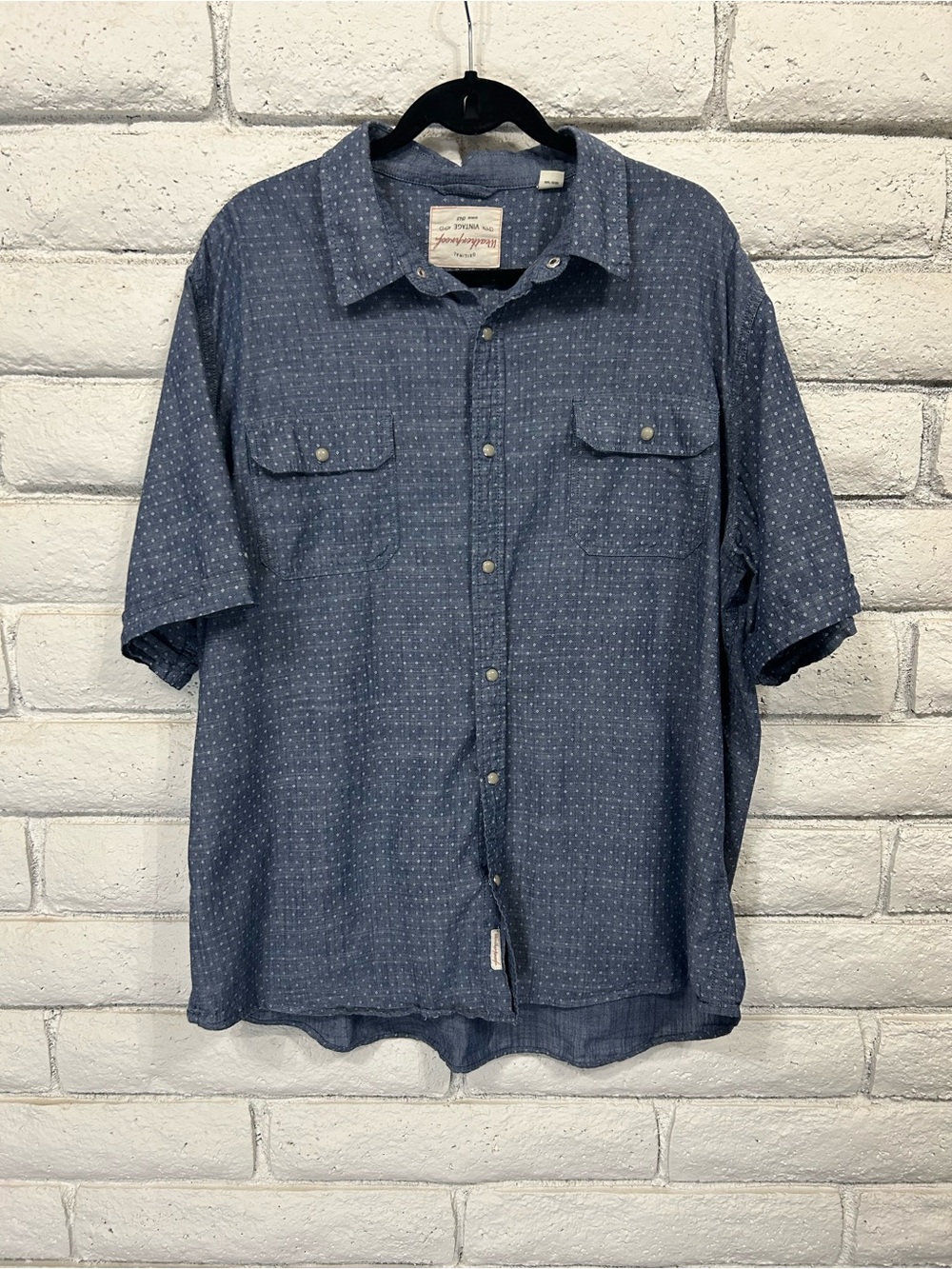 Weatherproof Vintage Blue Chambray Print Snap Front Shirt‎ XXL